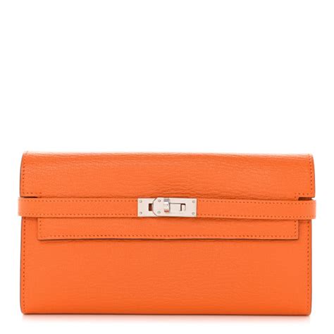 kelly hermes long wallet in fire orange mysore goatskin|HERMES Chevre Mysore Kelly Longue Wallet Orange.